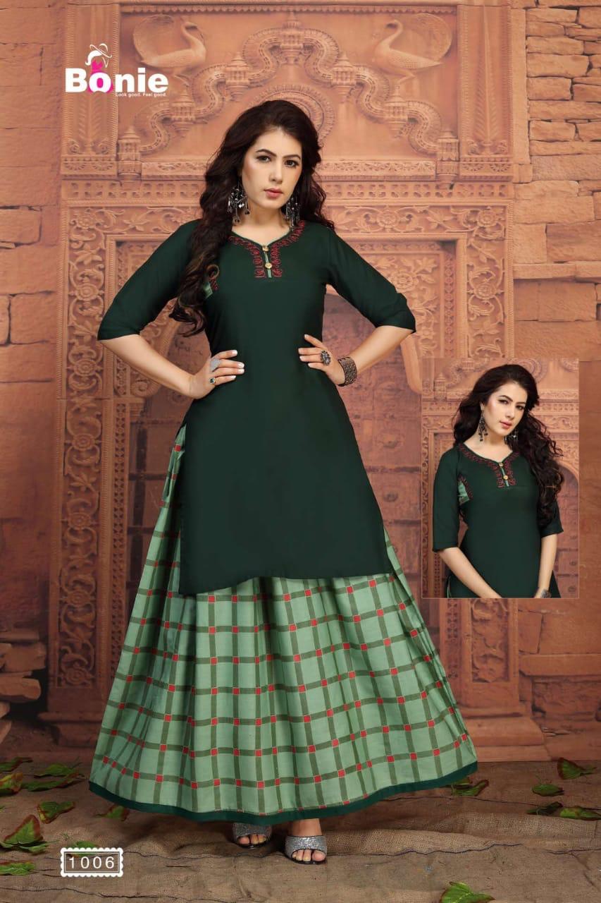 Bonie Shenaz Latest Fancy Regular Wear Rayon Printed Kurtis With  Skirt  Collection 